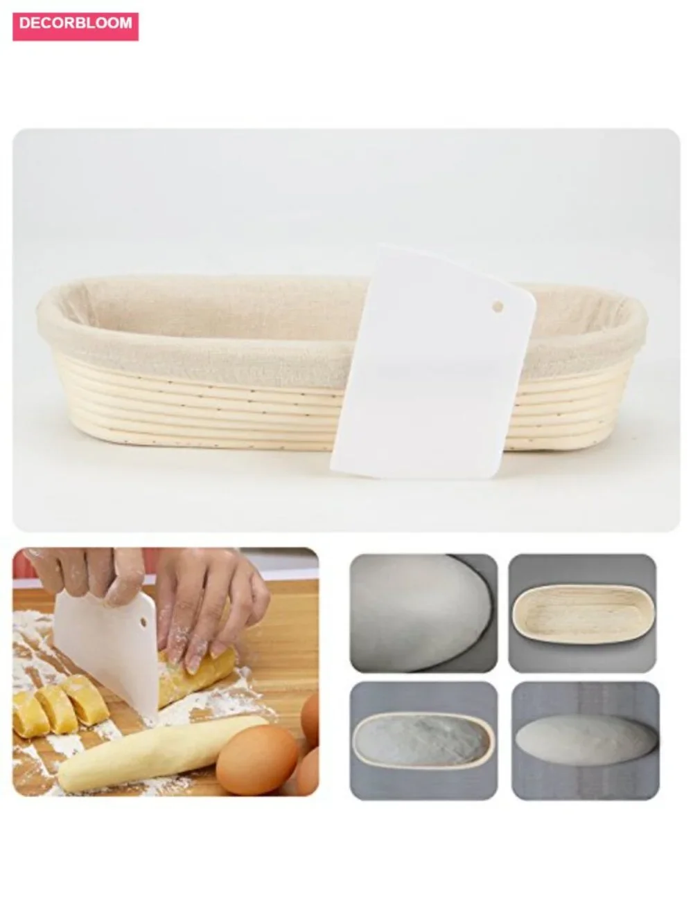 13 Oval Rattan Bread Proofing Basket with Linen Liner and Scraper for Sourdough
